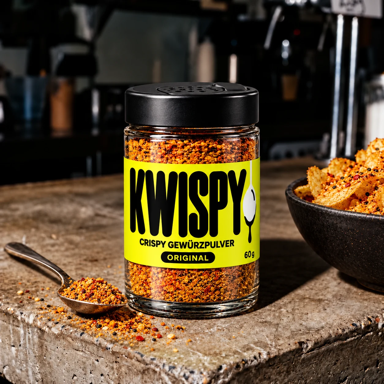 KWISPY Crispy Gewürzpulver Original im hochwertigen 60-g-Glasstreuer