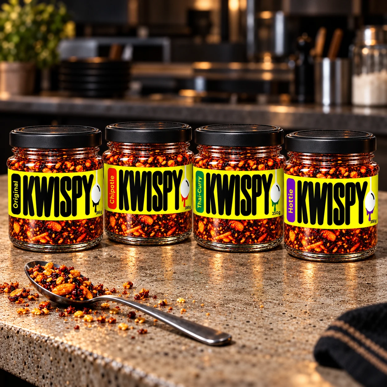 KWISPY Tasty Pack – Original, Chipotle, Thai-Curry und Hottie, je 350 g